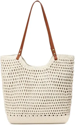 Women's Woven Shoulder Bag Bohemian Style Bucket Bag Large Capacity Hand Crochet Women's Handbag for Everyday & Travel