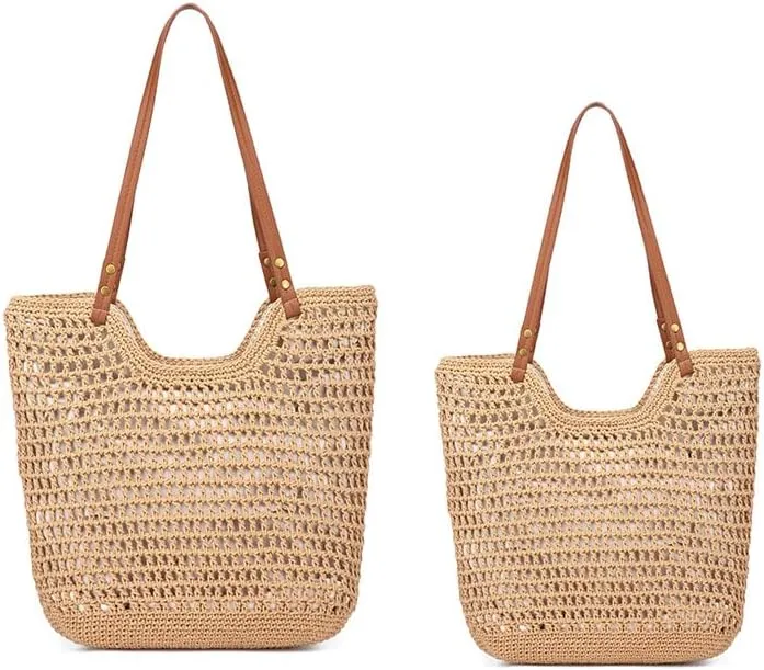 Women's Woven Shoulder Bag Bohemian Style Bucket Bag Large Capacity Hand Crochet Women's Handbag for Everyday & Travel