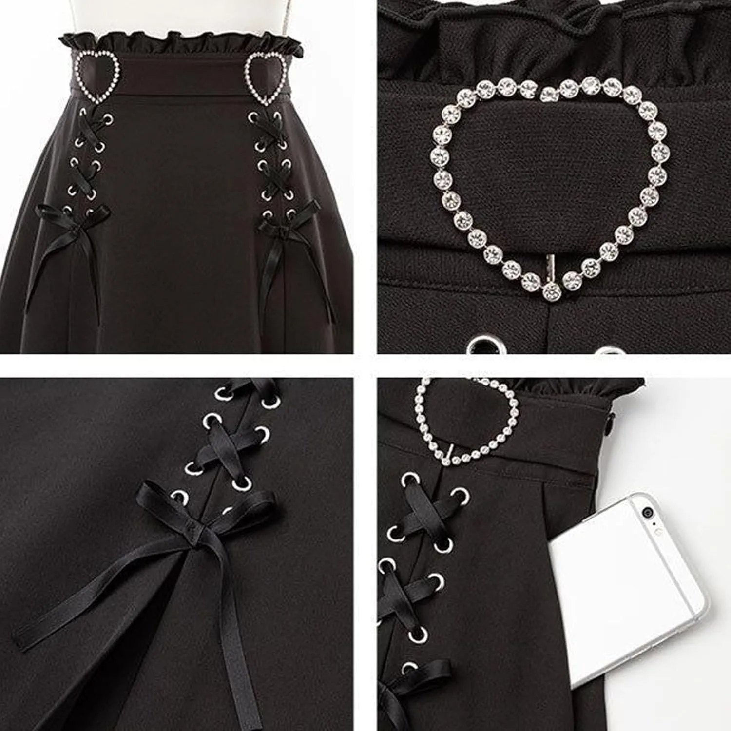 Women's Y2K high Waisted A-line Mini Skirt with Cute Heart Belt Decoration and Patchwork Pleated Skirt
