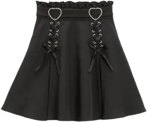 Women's Y2K high Waisted A-line Mini Skirt with Cute Heart Belt Decoration and Patchwork Pleated Skirt