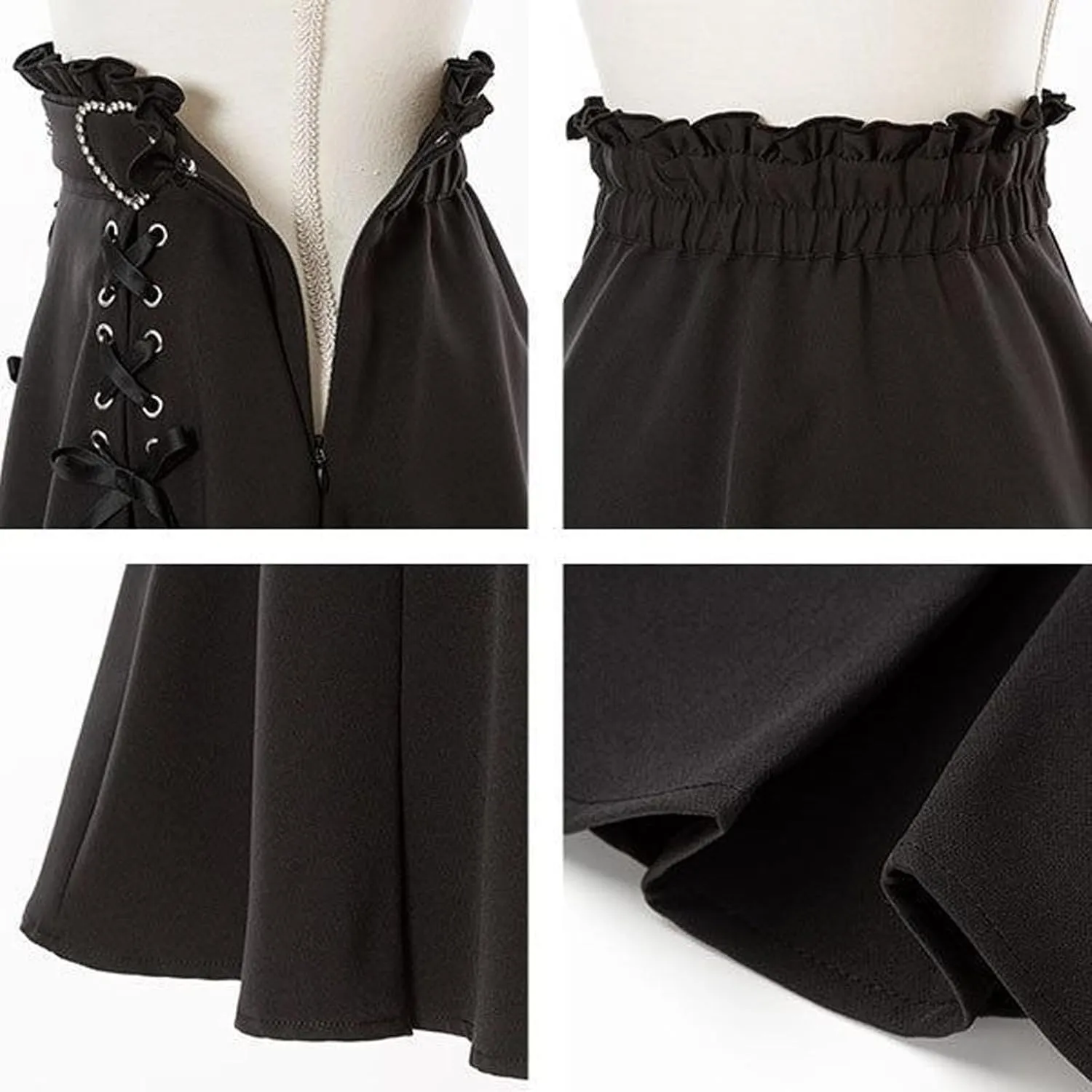 Women's Y2K high Waisted A-line Mini Skirt with Cute Heart Belt Decoration and Patchwork Pleated Skirt
