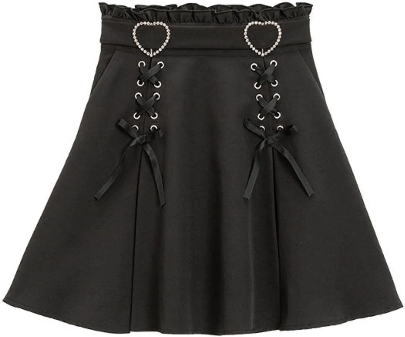 Women's Y2K high Waisted A-line Mini Skirt with Cute Heart Belt Decoration and Patchwork Pleated Skirt