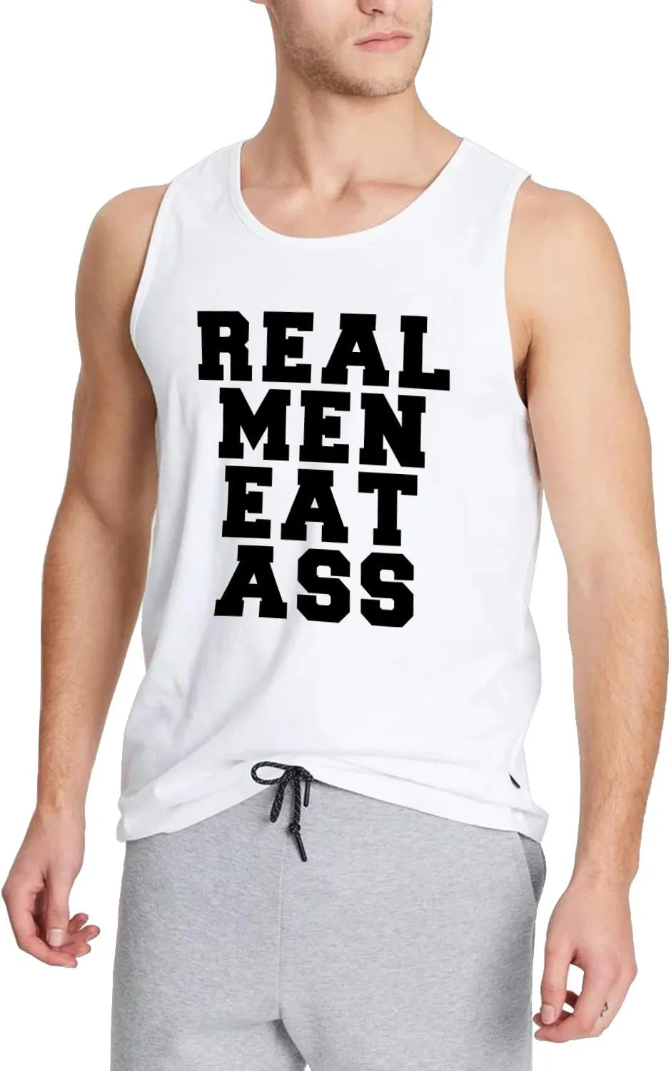 Workout Tank Top for Men-Real Men Eat Ass Mens Funny Saying Fitness Gym Racerback Sleeveless Shirts Black