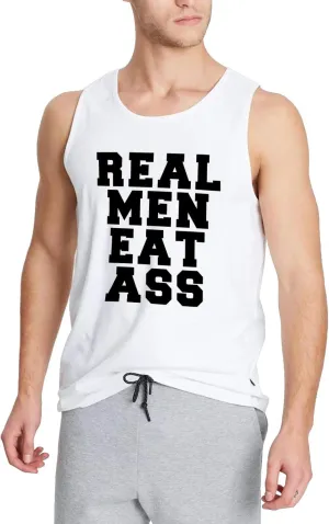 Workout Tank Top for Men-Real Men Eat Ass Mens Funny Saying Fitness Gym Racerback Sleeveless Shirts Black