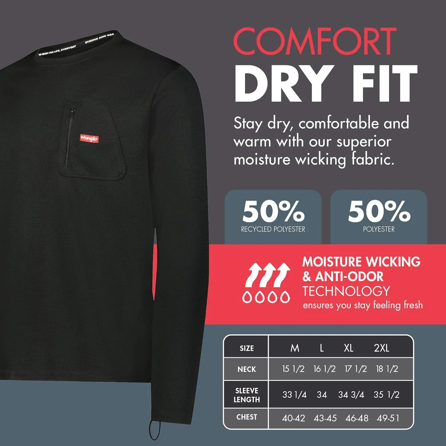 Wrangler - Mens Thermal Long Sleeve Shirt Thermal Underwear for Men