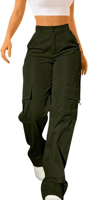 Y2K Cargo Pants for Women Teen Girl Baggy Elastic High Waisted Casual Parachute Pant Straight Leg Streetwear Trousers