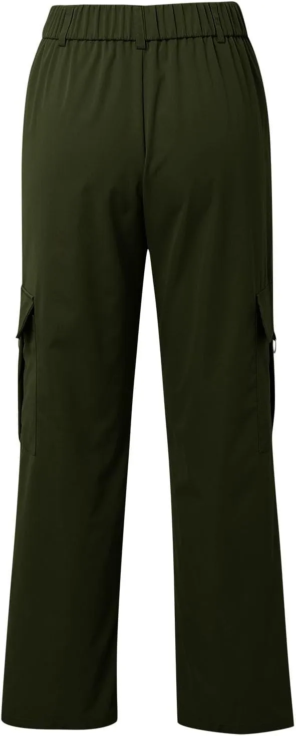 Y2K Cargo Pants for Women Teen Girl Baggy Elastic High Waisted Casual Parachute Pant Straight Leg Streetwear Trousers