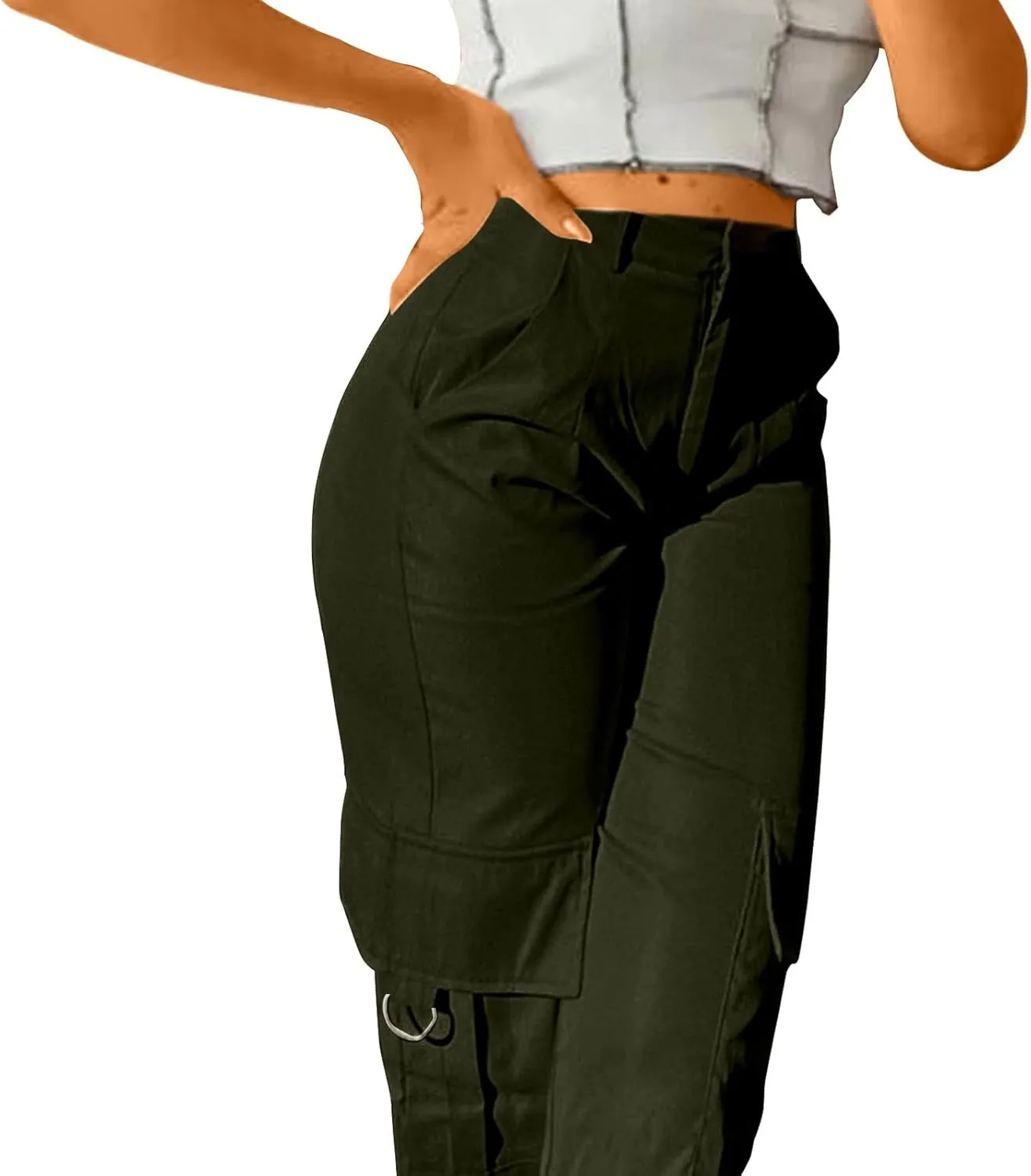 Y2K Cargo Pants for Women Teen Girl Baggy Elastic High Waisted Casual Parachute Pant Straight Leg Streetwear Trousers