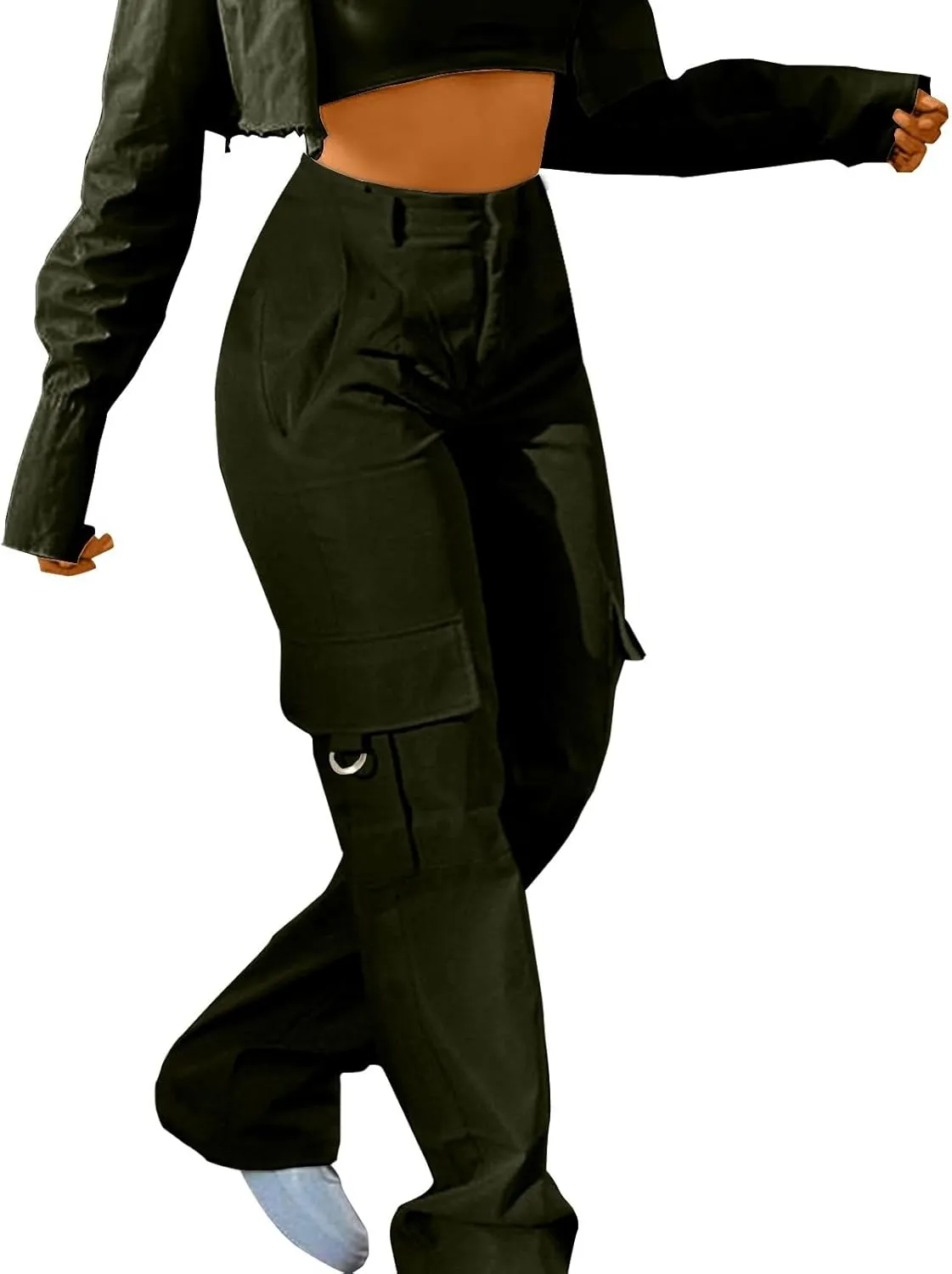 Y2K Cargo Pants for Women Teen Girl Baggy Elastic High Waisted Casual Parachute Pant Straight Leg Streetwear Trousers