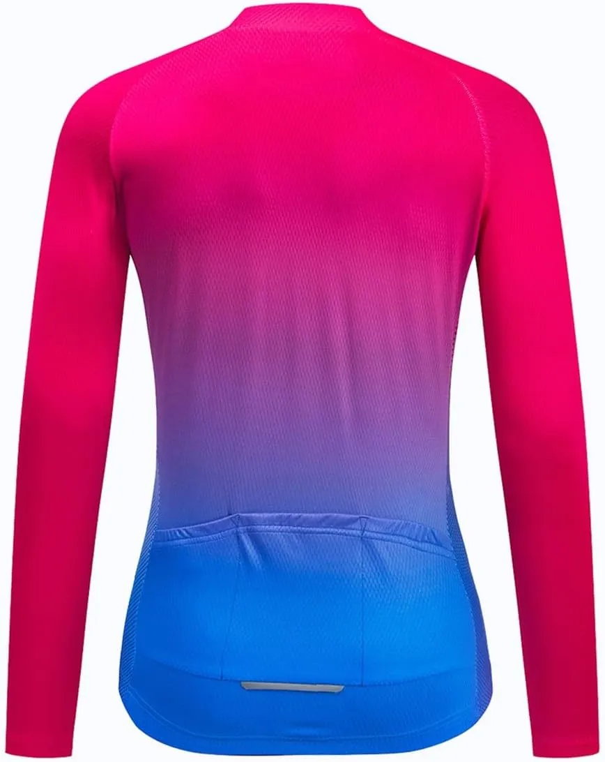 YIBIMOTTO Women's Cycling Jersey Long Sleeve Quick Dry Mountain Biking Shirts Bicycle Tops Full Zipper Sun Protection