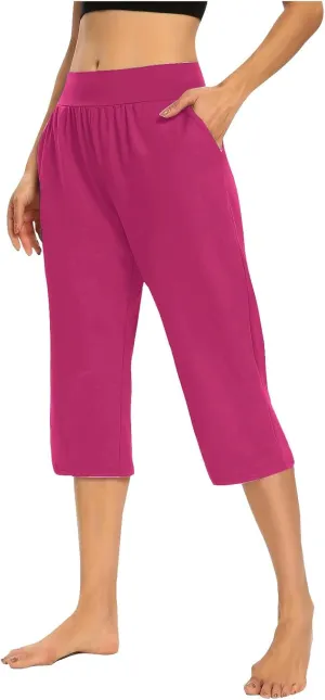Yoga Capri for Women Loose Fit Comfy High Waisted Cropped Pants Summer Going Out Capris Athletic Sweatpants Pockets