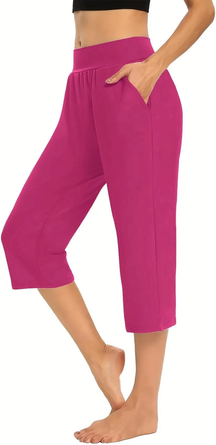 Yoga Capri for Women Loose Fit Comfy High Waisted Cropped Pants Summer Going Out Capris Athletic Sweatpants Pockets