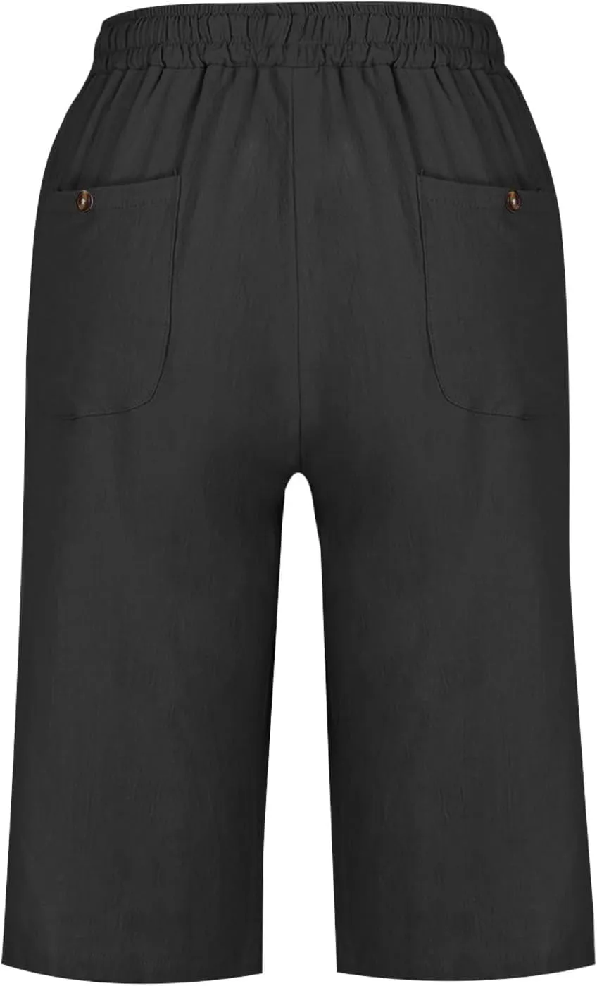 YRAETENM Linen Pants for Women Summer High Waisted Drawstring Lounge Pants Casual Loose Side Hollow Out Trousers with Pockets