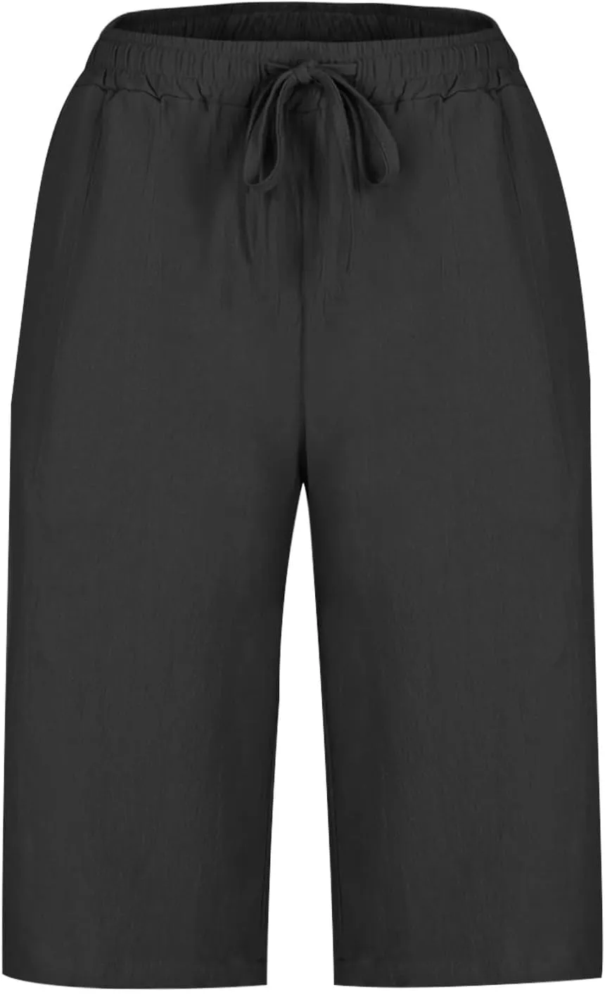 YRAETENM Linen Pants for Women Summer High Waisted Drawstring Lounge Pants Casual Loose Side Hollow Out Trousers with Pockets