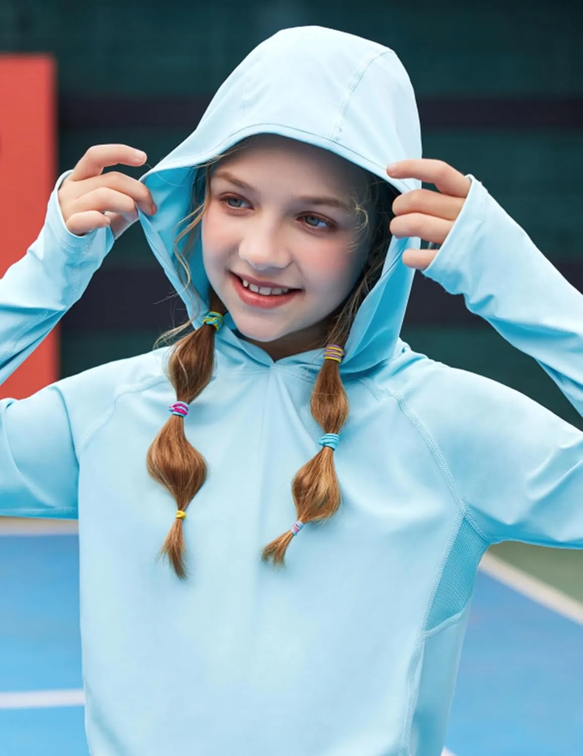 Zaclotre Kids UPF50  Sun Shirt Girls Quick Dry Sun Protection Clothing Athletic Hoodie with Thumbholes