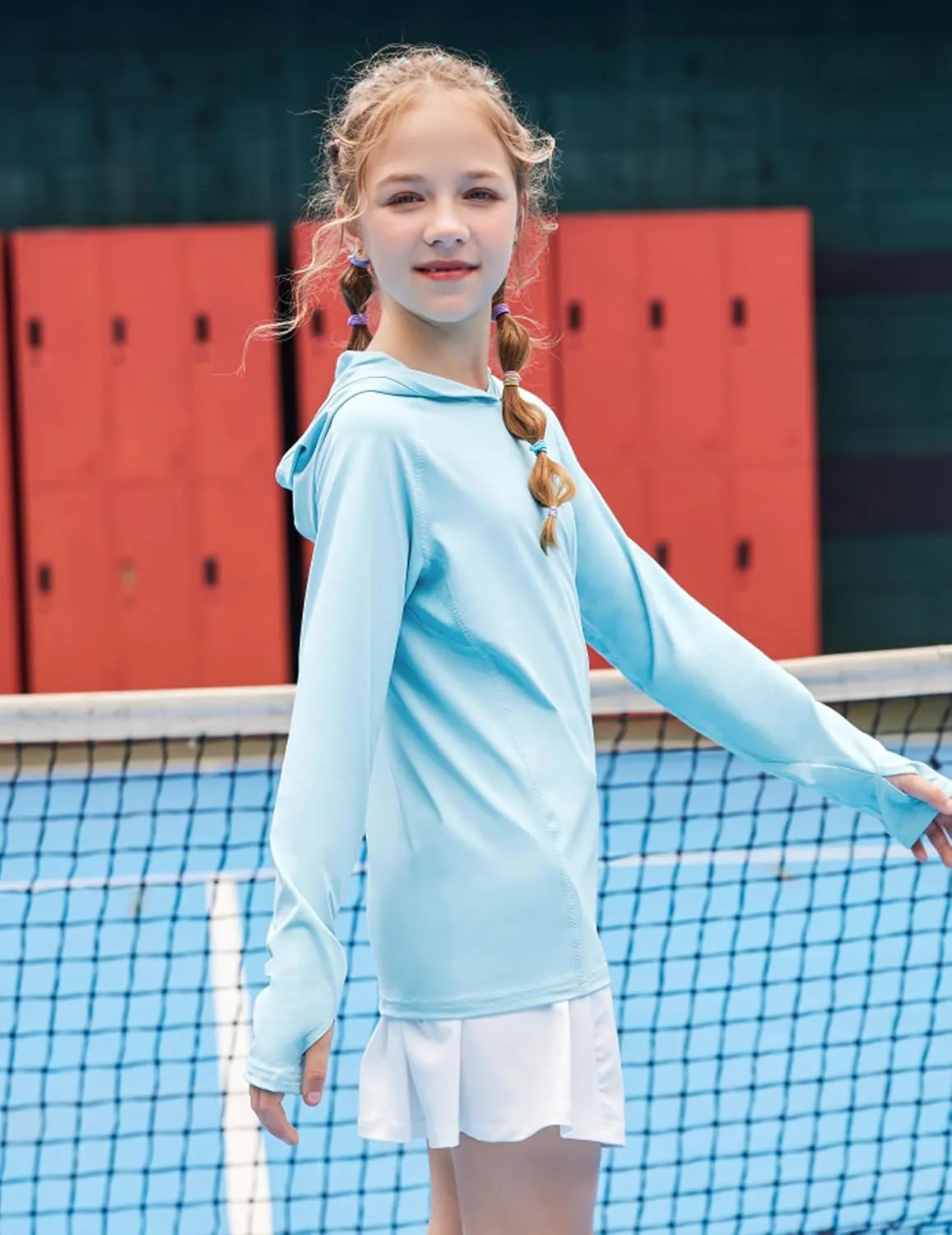 Zaclotre Kids UPF50  Sun Shirt Girls Quick Dry Sun Protection Clothing Athletic Hoodie with Thumbholes