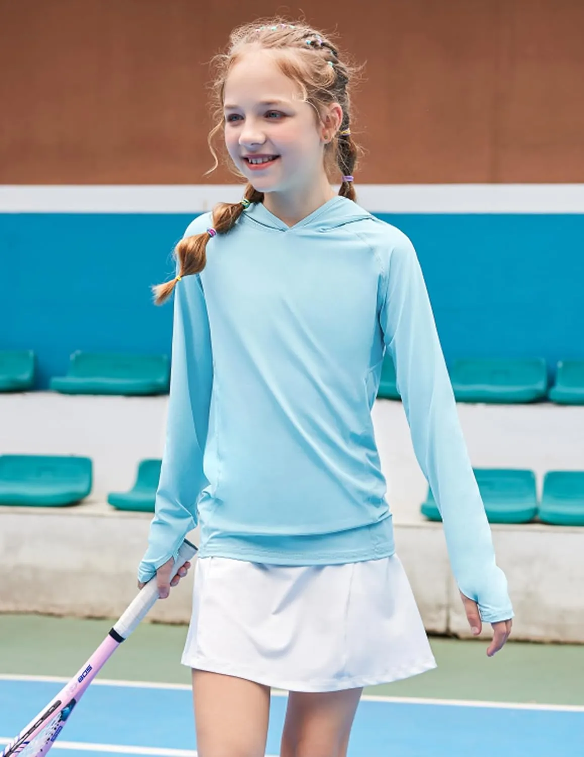 Zaclotre Kids UPF50  Sun Shirt Girls Quick Dry Sun Protection Clothing Athletic Hoodie with Thumbholes