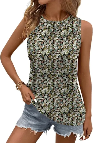 Zeagoo Summer Tank Top for Women 2025 Pleated High Neck Tops Loose Fit Flowy Dressy Tunic Sleeveless Shirts