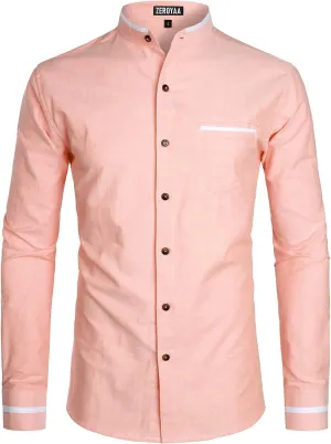 ZEROYAA Mens Hipster Mandarin Collar Slim Fit Long Sleeve Casual Button Down Oxford Dress Shirt with Pocket