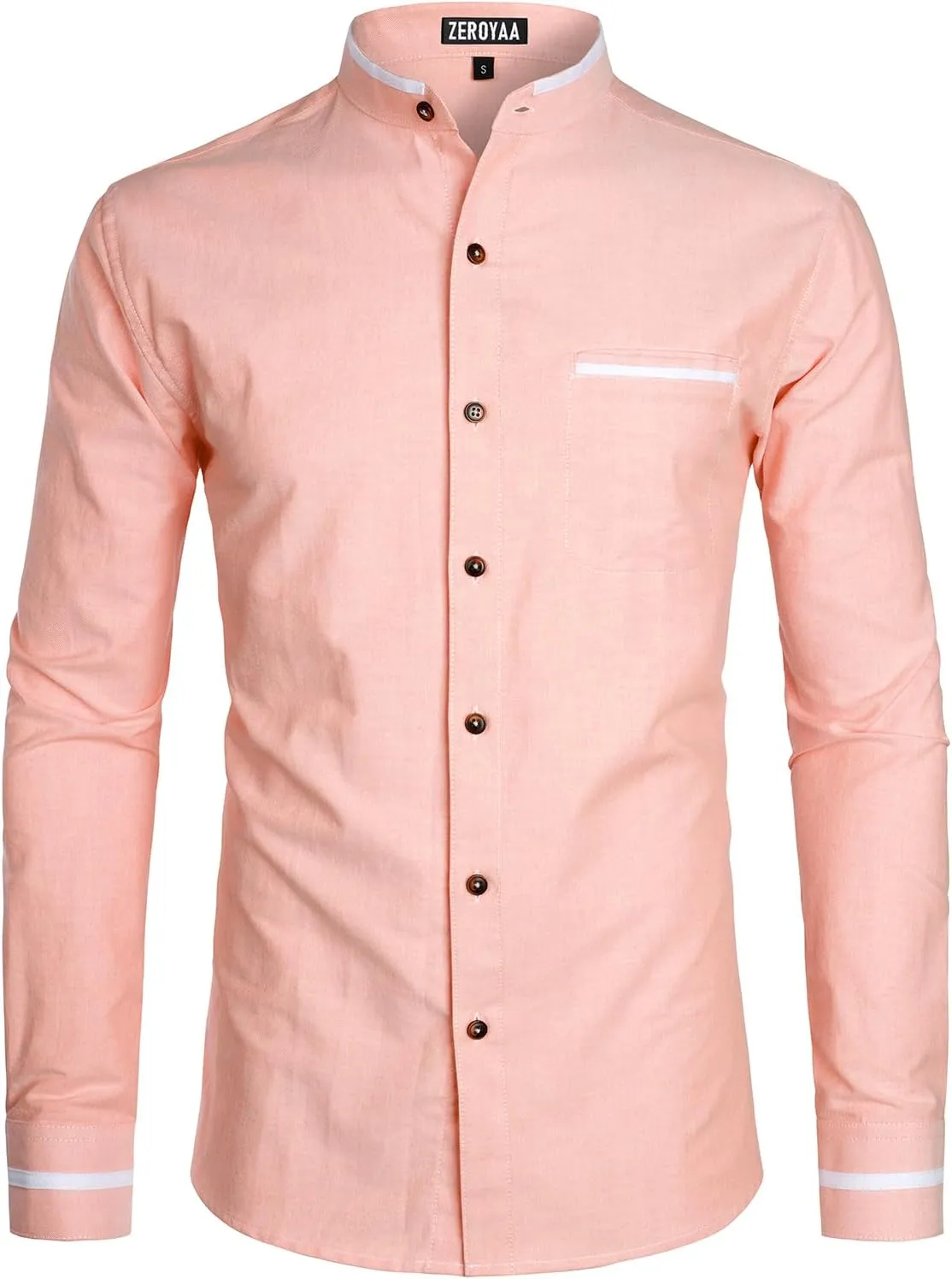 ZEROYAA Mens Hipster Mandarin Collar Slim Fit Long Sleeve Casual Button Down Oxford Dress Shirt with Pocket